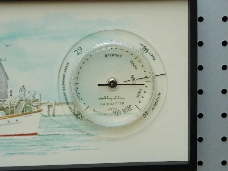 Airguide Snug Harbor Watercolor Barometer Wall Hanging from 1970s
