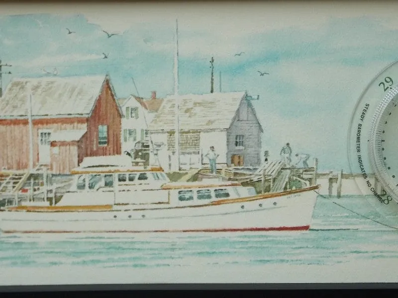 Airguide Snug Harbor Watercolor Barometer Wall Hanging from 1970s
