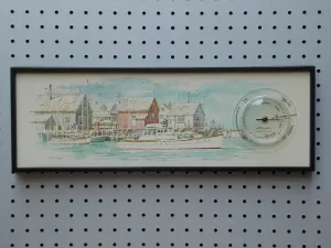 Airguide Snug Harbor Watercolor Barometer Wall Hanging from 1970s