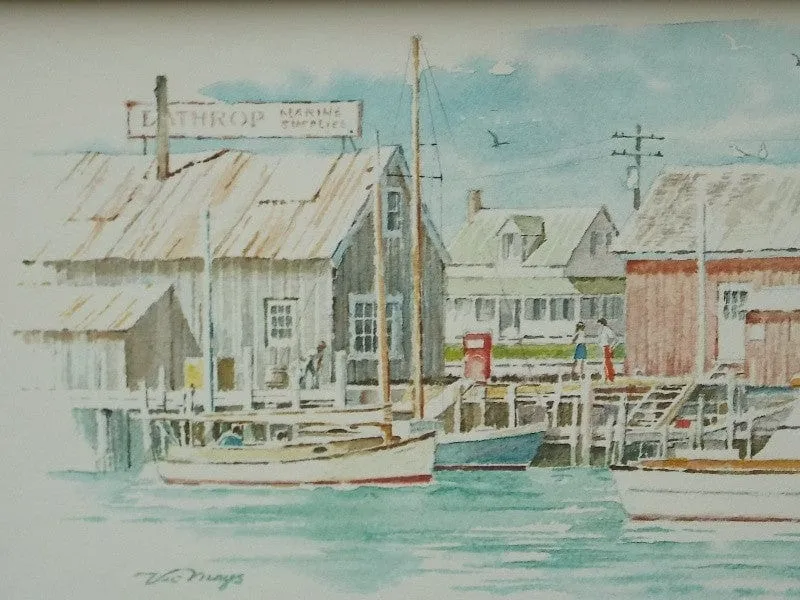Airguide Snug Harbor Watercolor Barometer Wall Hanging from 1970s