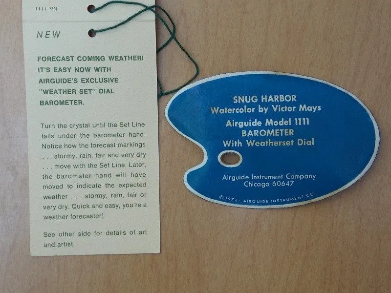 Airguide Snug Harbor Watercolor Barometer Wall Hanging from 1970s
