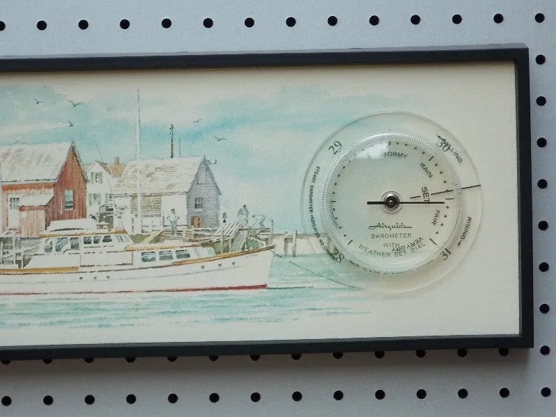Airguide Snug Harbor Watercolor Barometer Wall Hanging from 1970s