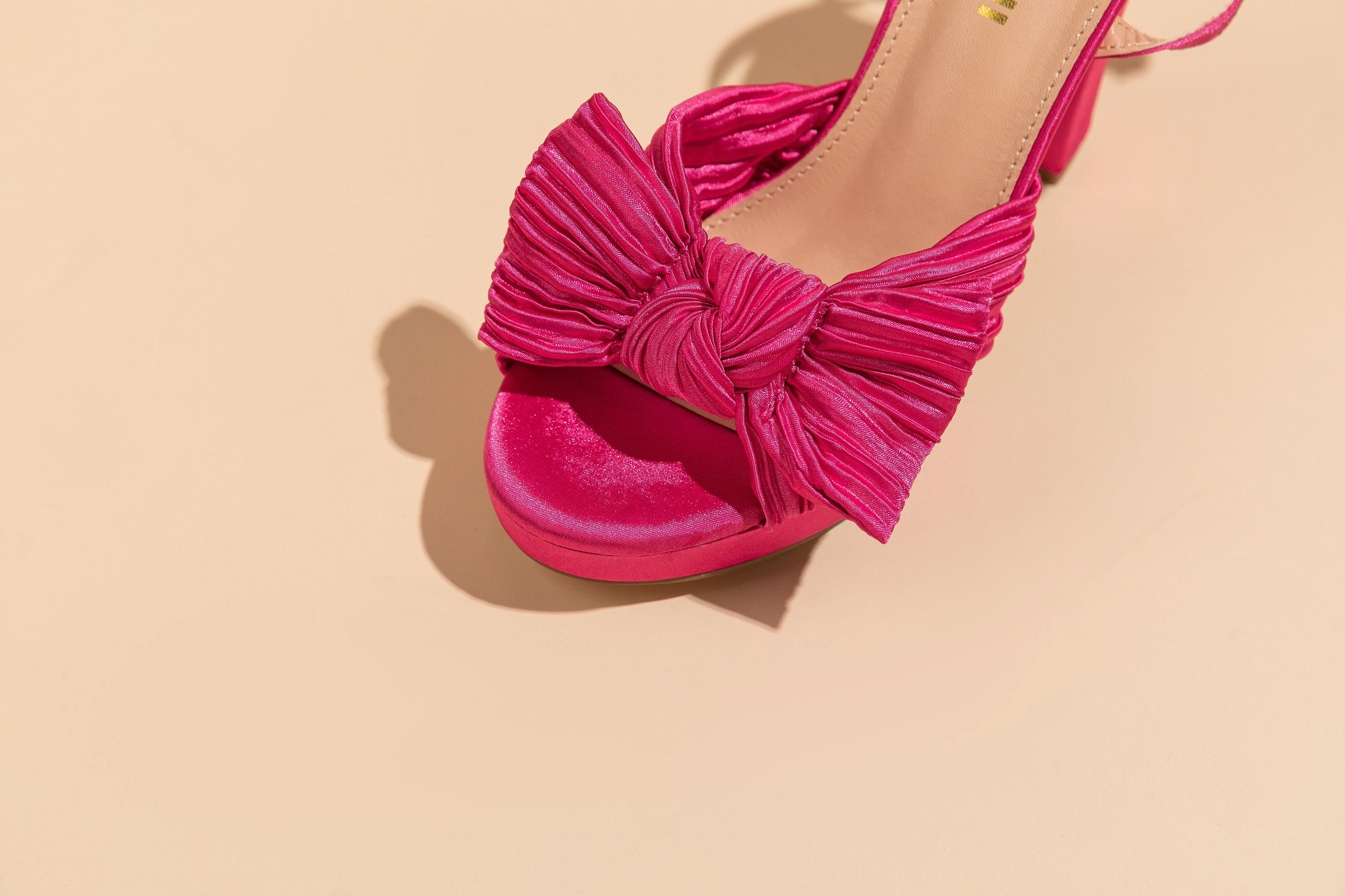 Amoji Women 4'' Chunky Platform Heels Bowknot Pleated Heeled Sandals Dressy Block Heels Prom Shoes Wedding Party 302F4