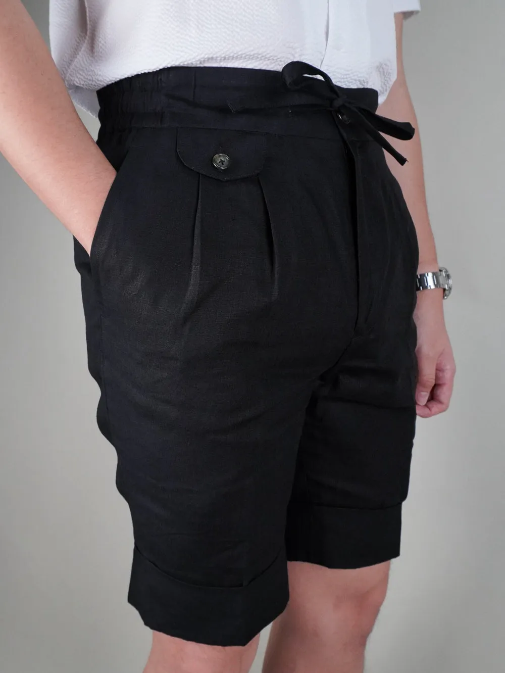 Black Linen Bermuda Shorts