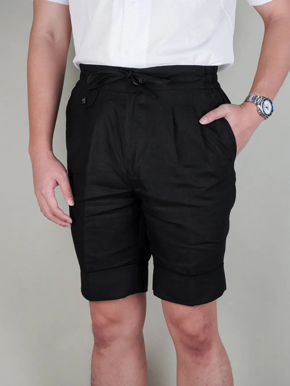 Black Linen Bermuda Shorts