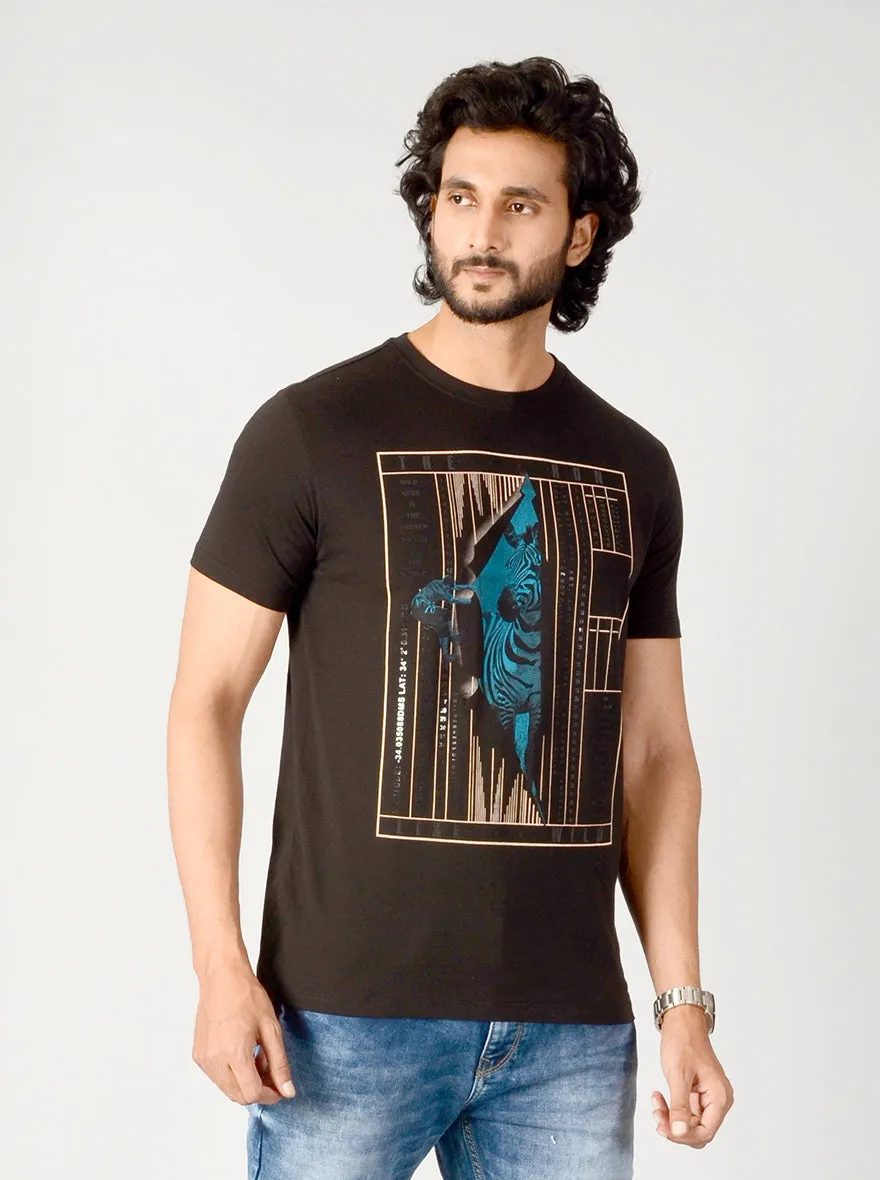 Black Printed Slim Fit T-shirt | JadeBlue