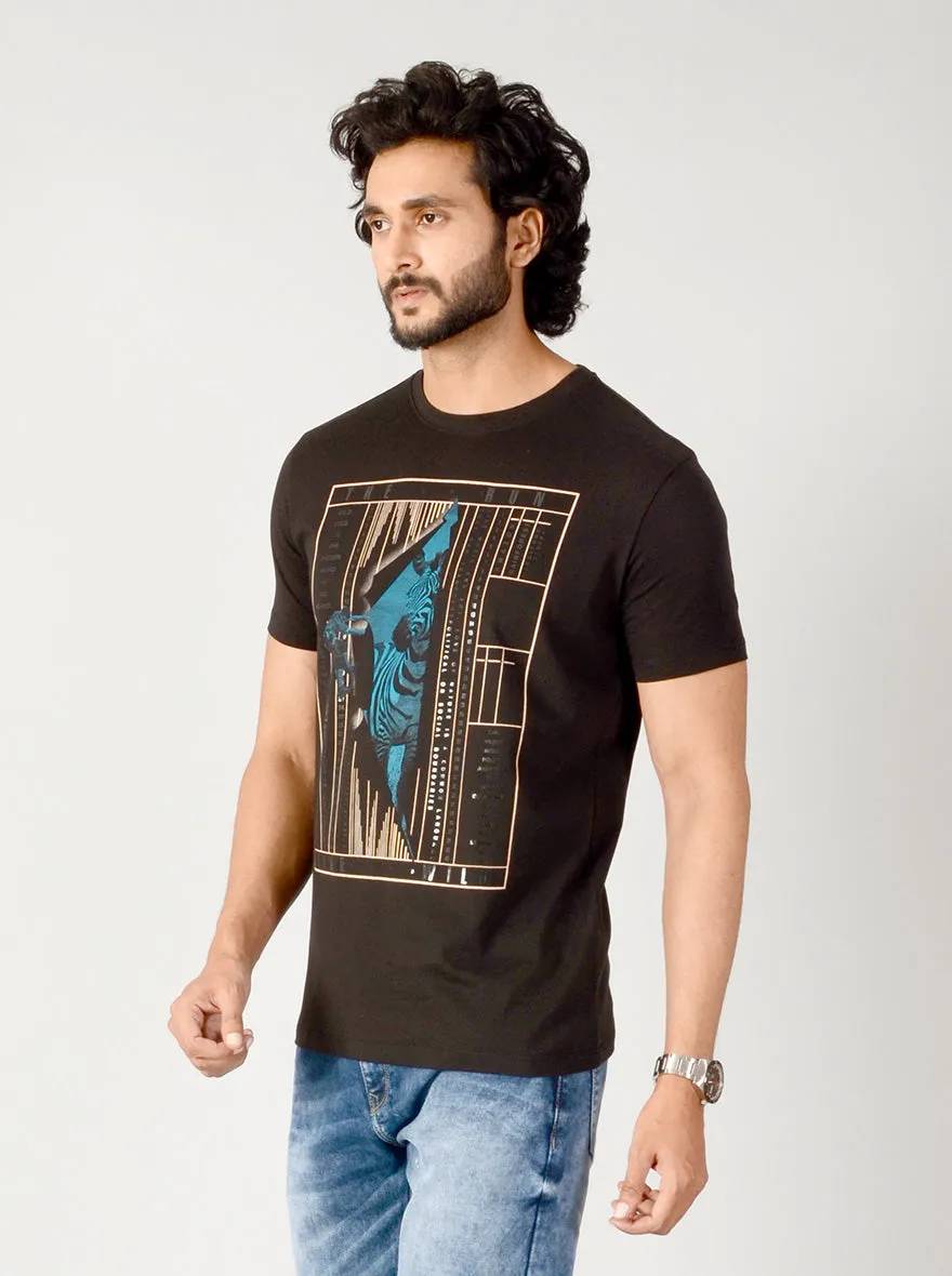 Black Printed Slim Fit T-shirt | JadeBlue