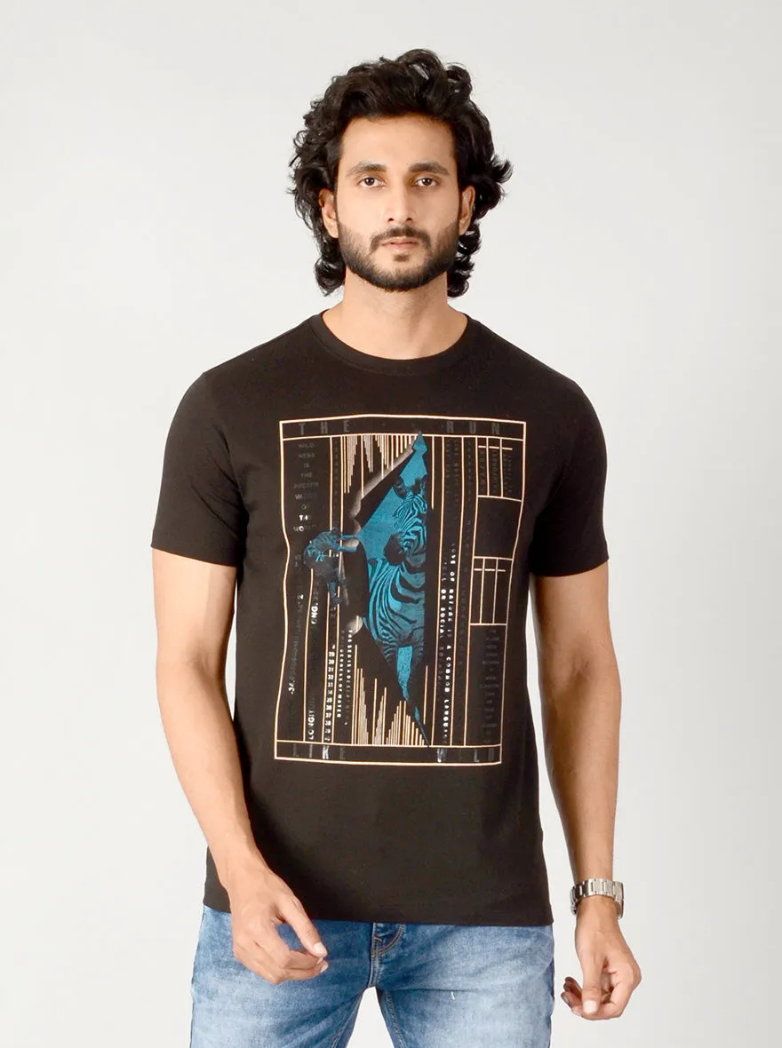 Black Printed Slim Fit T-shirt | JadeBlue