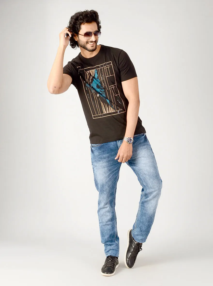Black Printed Slim Fit T-shirt | JadeBlue