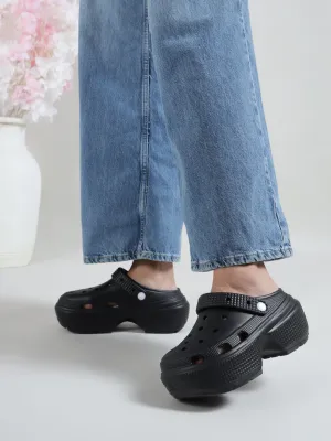 Black PU Block Slip-On Clogs (TC-RS4204-BLK)