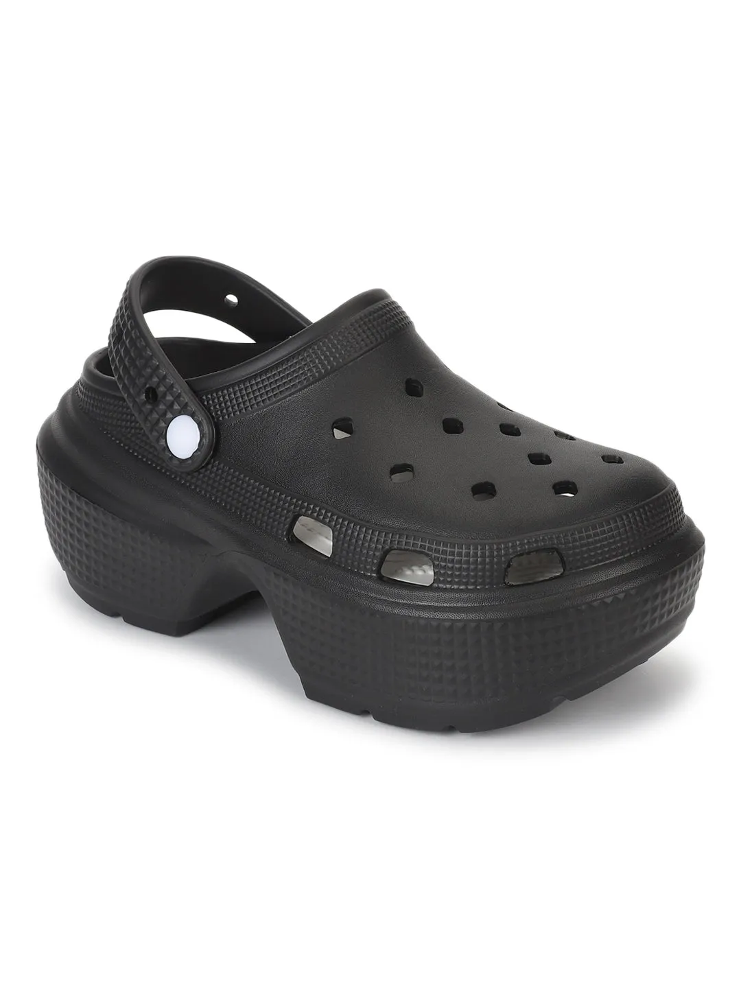 Black PU Block Slip-On Clogs (TC-RS4204-BLK)
