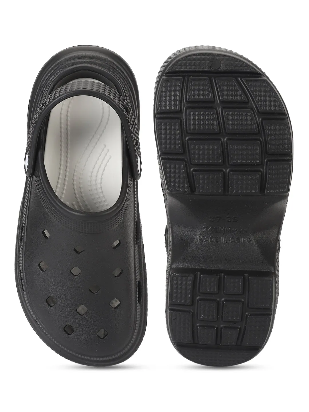 Black PU Block Slip-On Clogs (TC-RS4204-BLK)