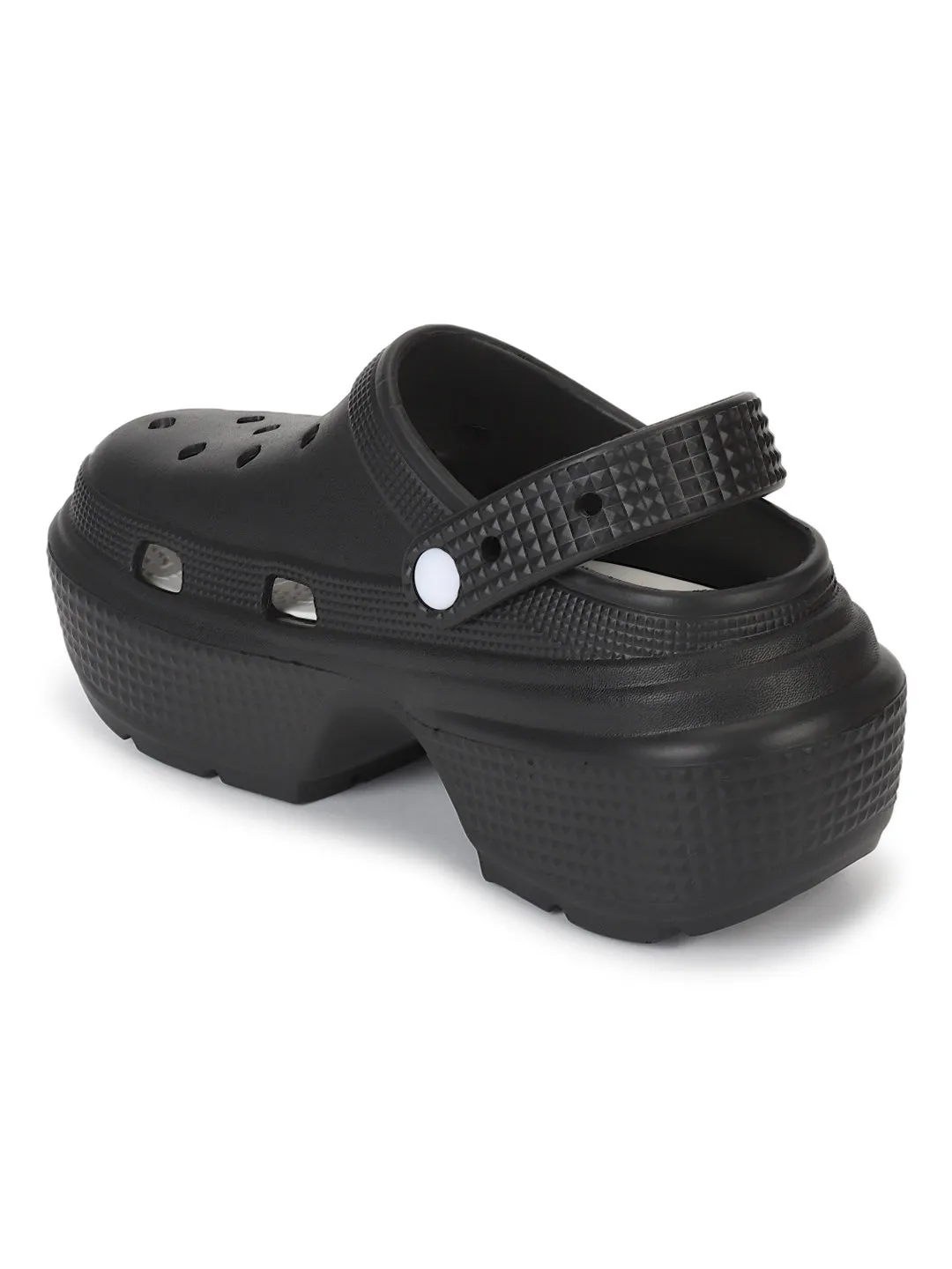 Black PU Block Slip-On Clogs (TC-RS4204-BLK)