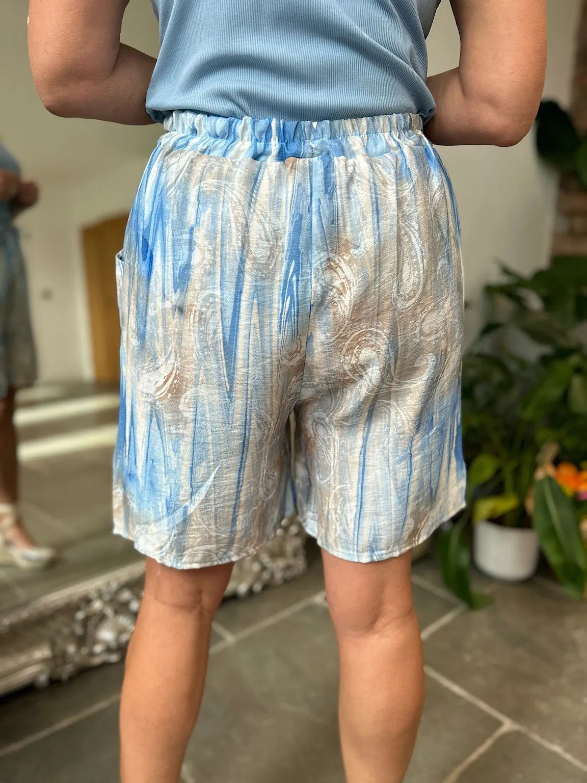 Blue Paisley Marble Print Shorts