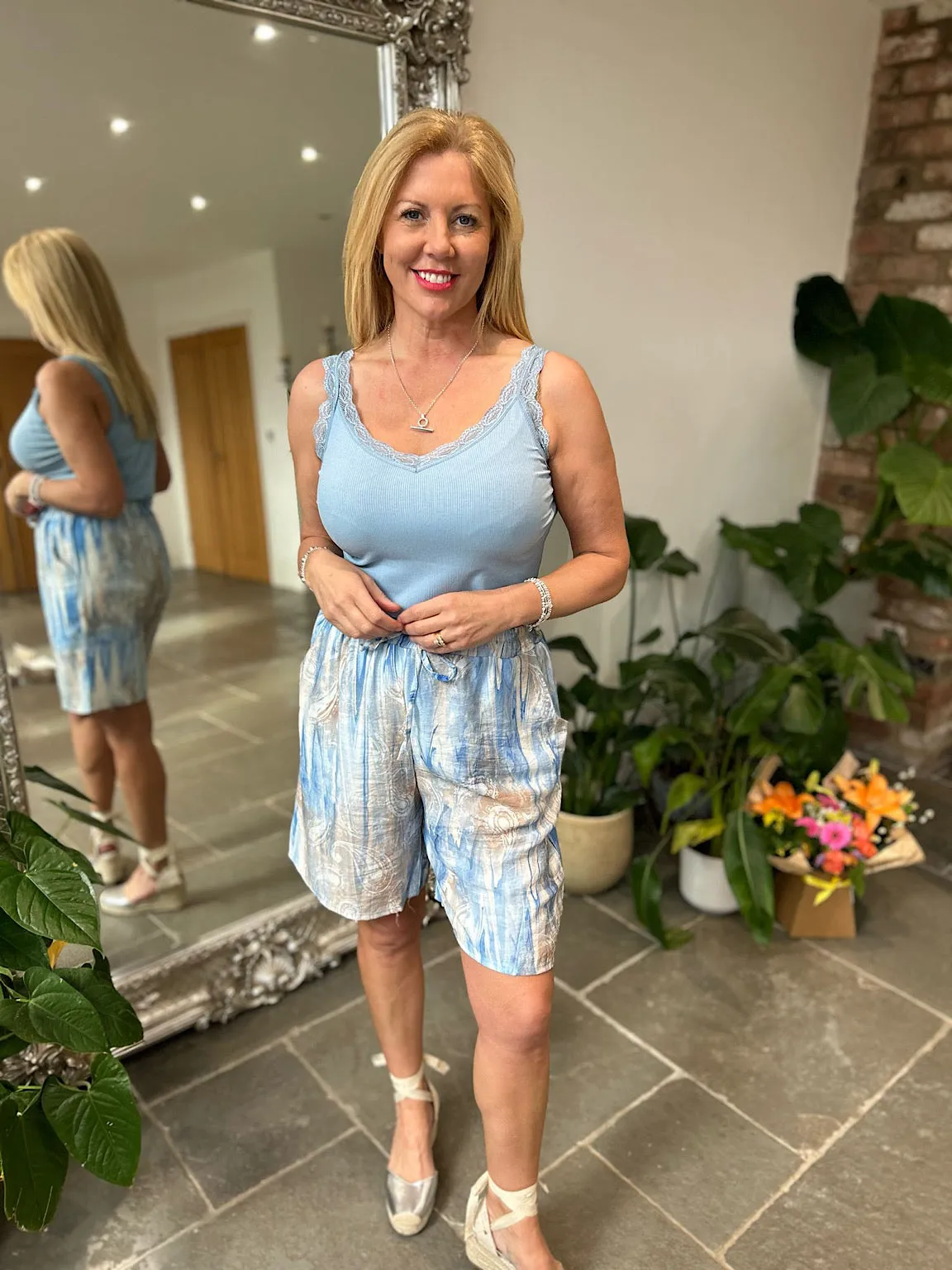 Blue Paisley Marble Print Shorts