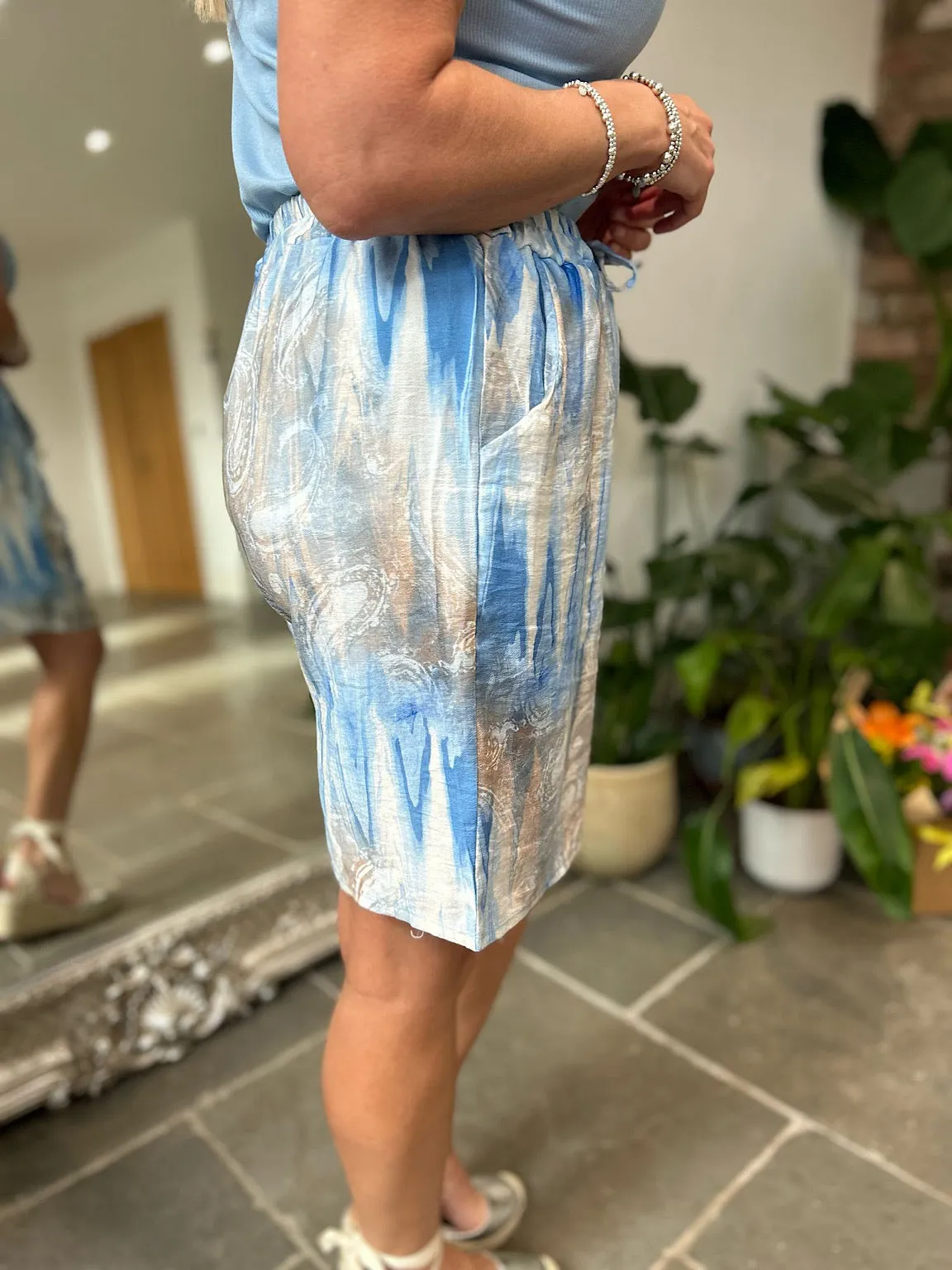 Blue Paisley Marble Print Shorts