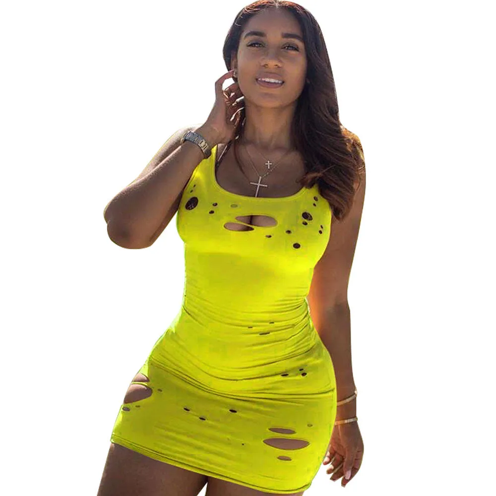 Bold Tie-Dye Cutout Bodycon Dress with Edgy Distressed Accents