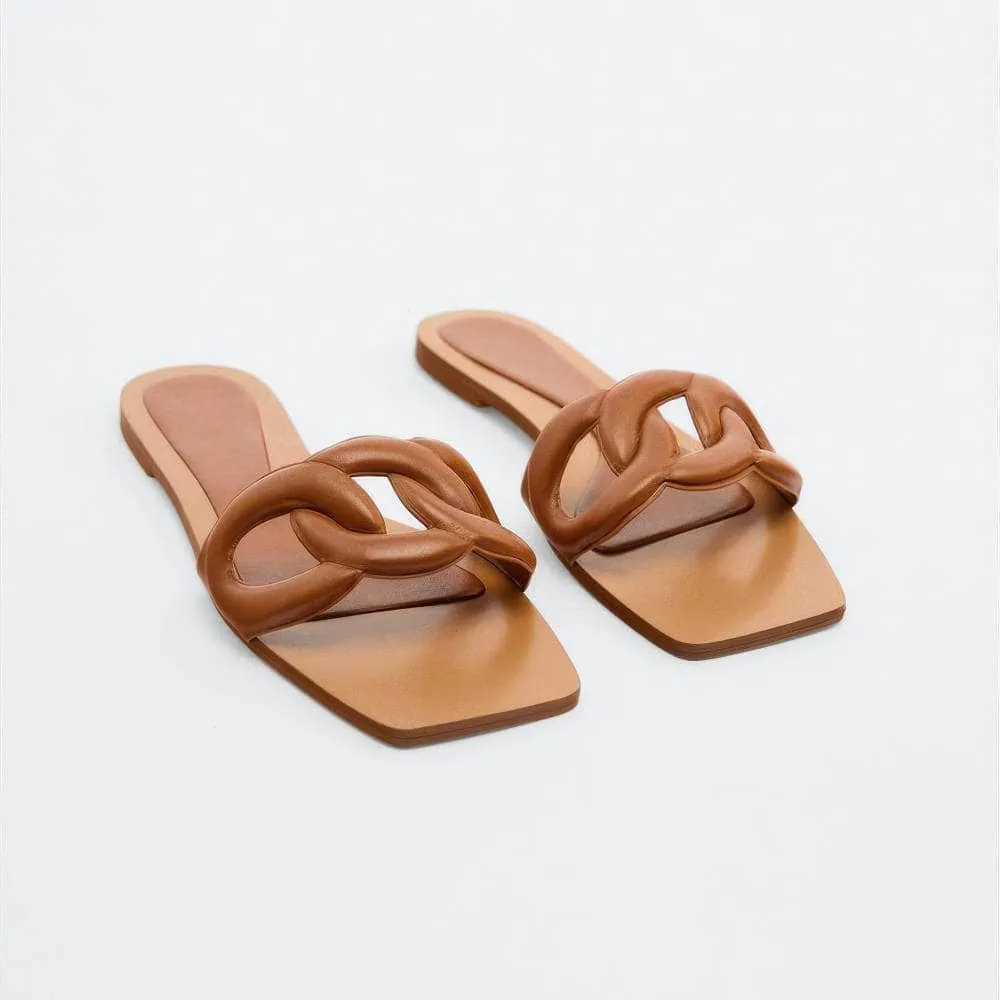 Braided Decorated Slide-On Flat Mules
