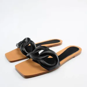 Braided Decorated Slide-On Flat Mules