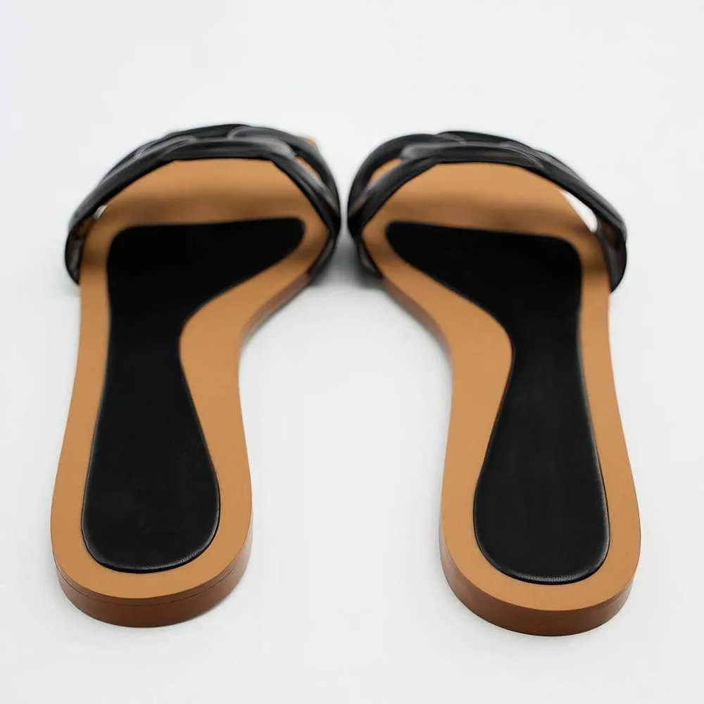 Braided Decorated Slide-On Flat Mules
