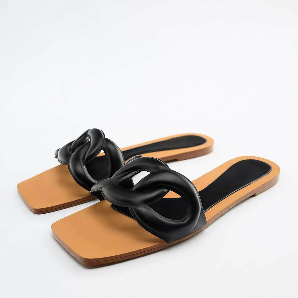 Braided Decorated Slide-On Flat Mules
