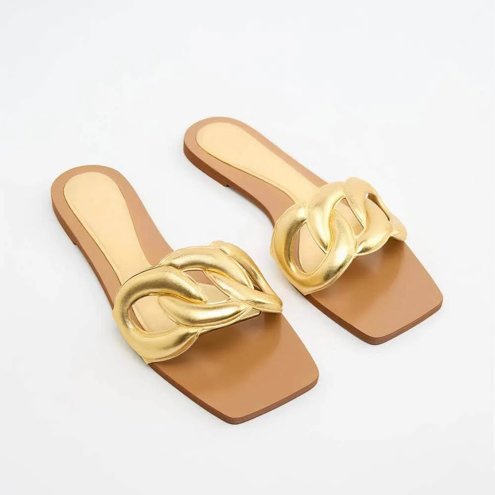 Braided Decorated Slide-On Flat Mules