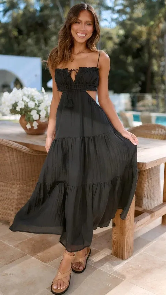 Breezy Tiered V-Neck Sleeveless Chiffon Maxi Dress