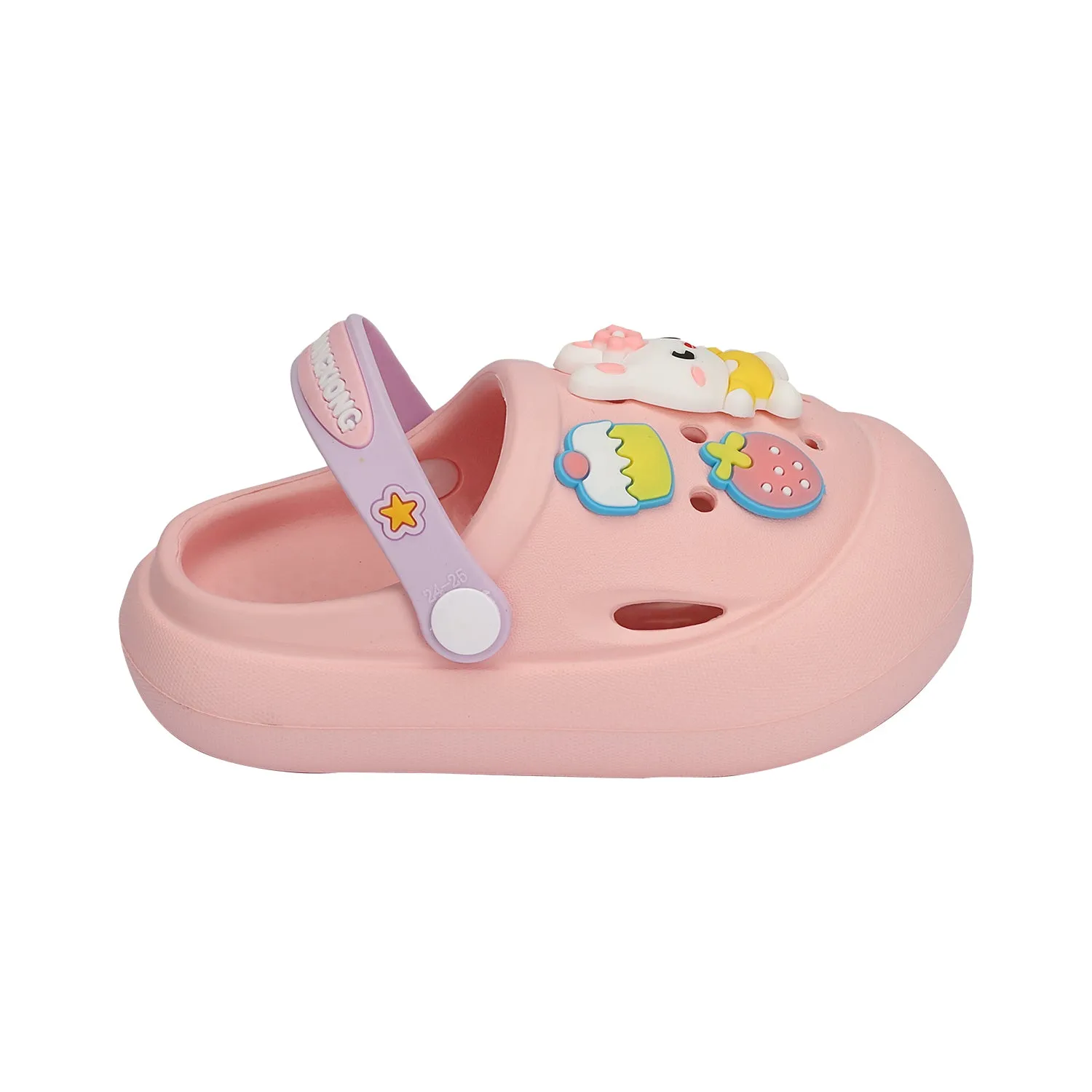 BUNNY & STRAWBERRY APPLIQUE CLOGS - LIGHT PINK