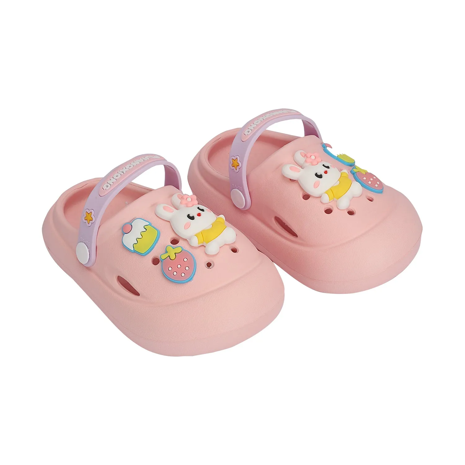 BUNNY & STRAWBERRY APPLIQUE CLOGS - LIGHT PINK