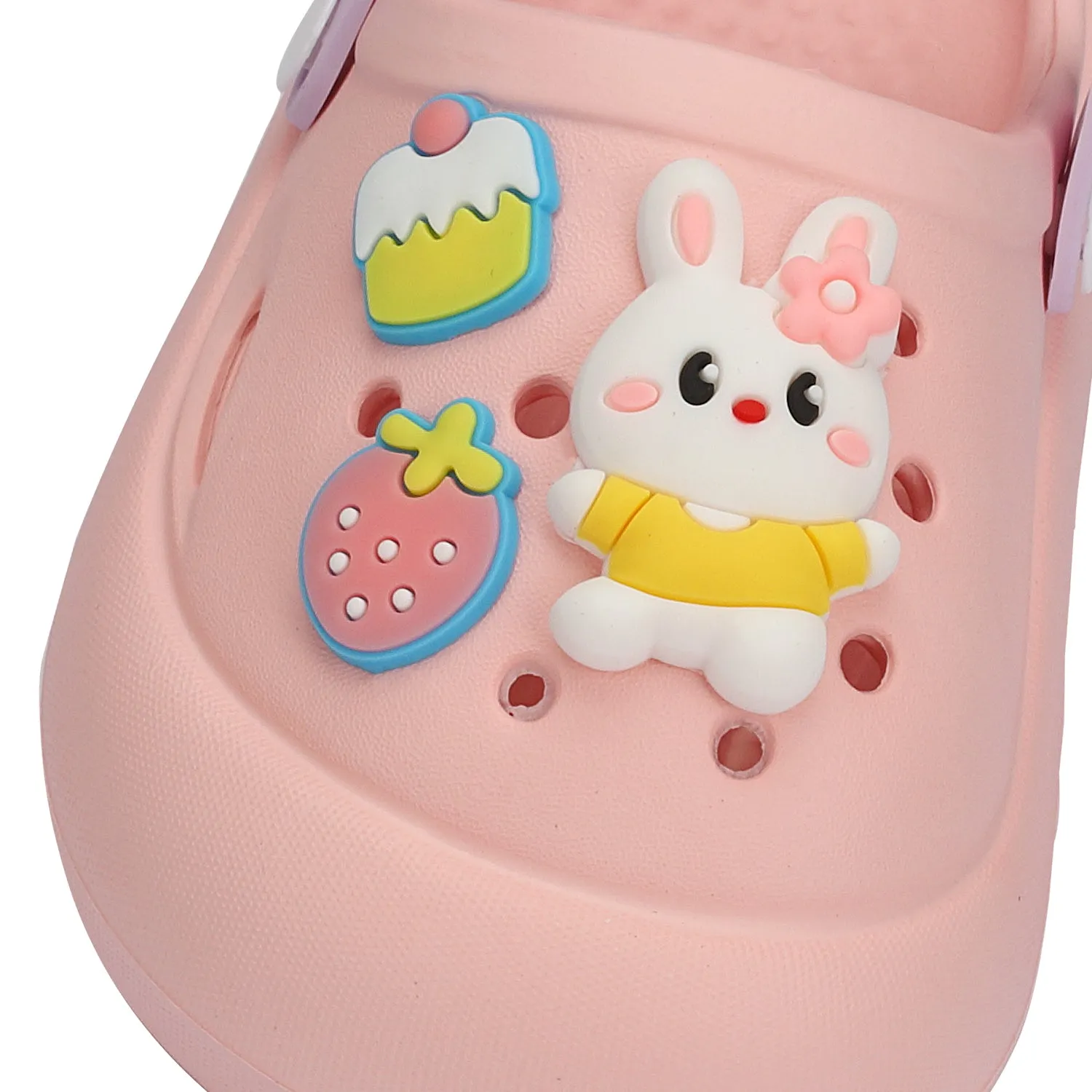 BUNNY & STRAWBERRY APPLIQUE CLOGS - LIGHT PINK