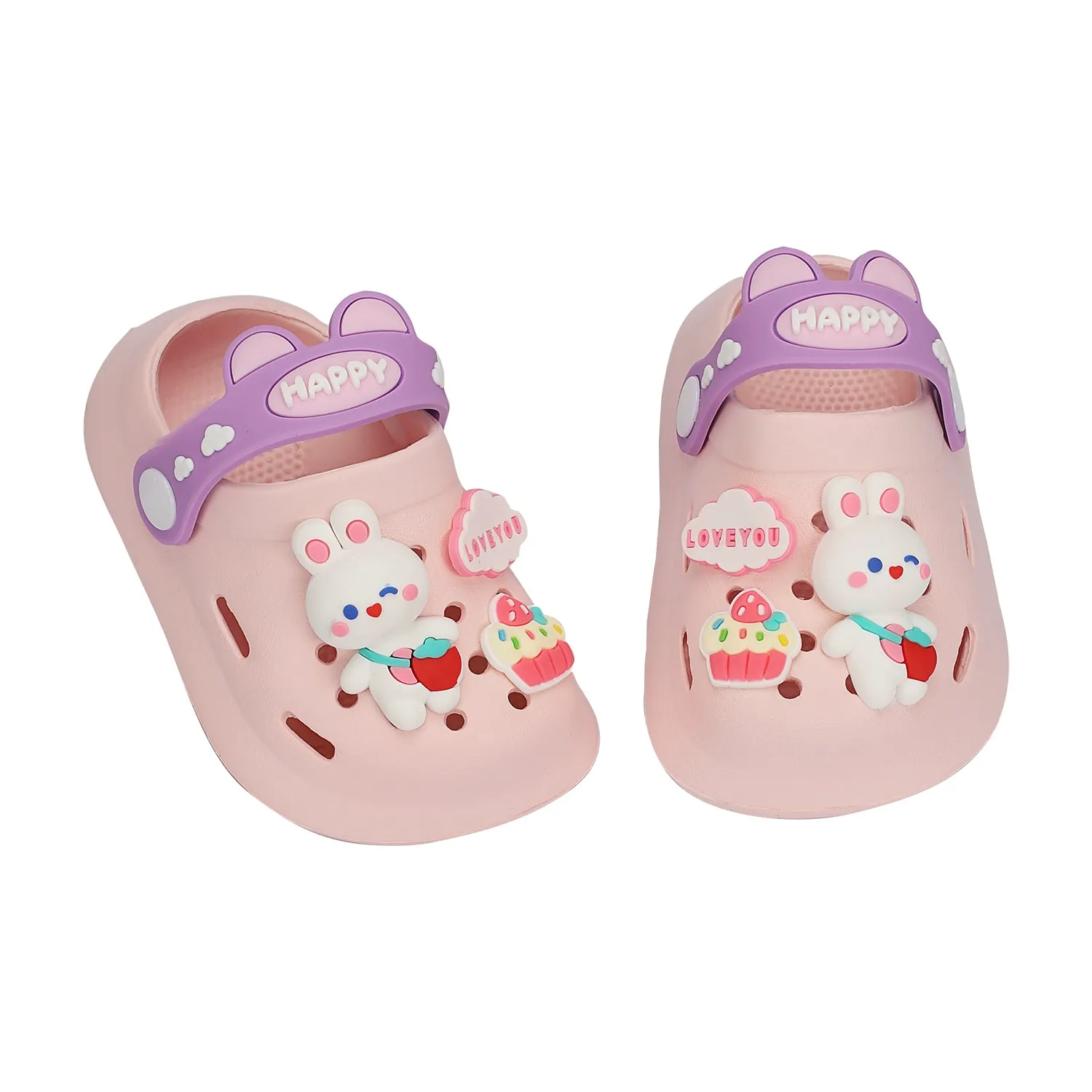 BUNNY RABBIT & CUP CAKE APPLIQUE CLOGS - LIGHT PINK