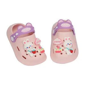 BUNNY RABBIT & CUP CAKE APPLIQUE CLOGS - LIGHT PINK