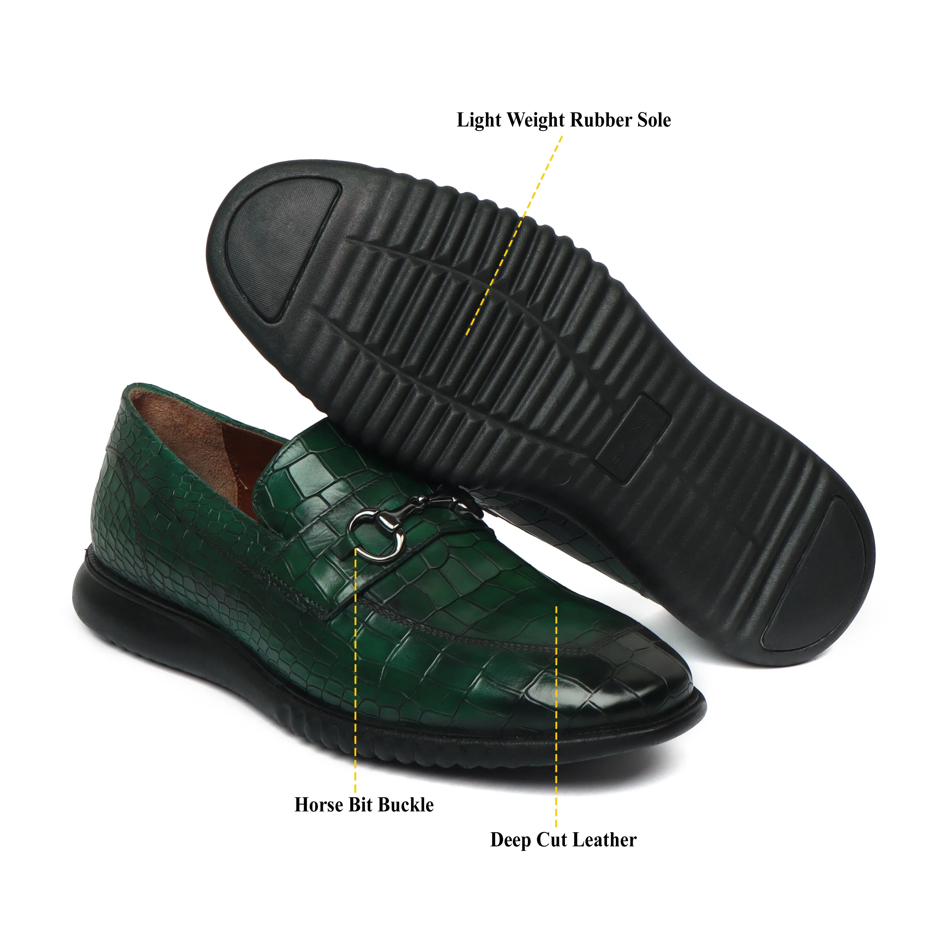 Burnished Green Loafer in Light Weight  Deep Cut Leather