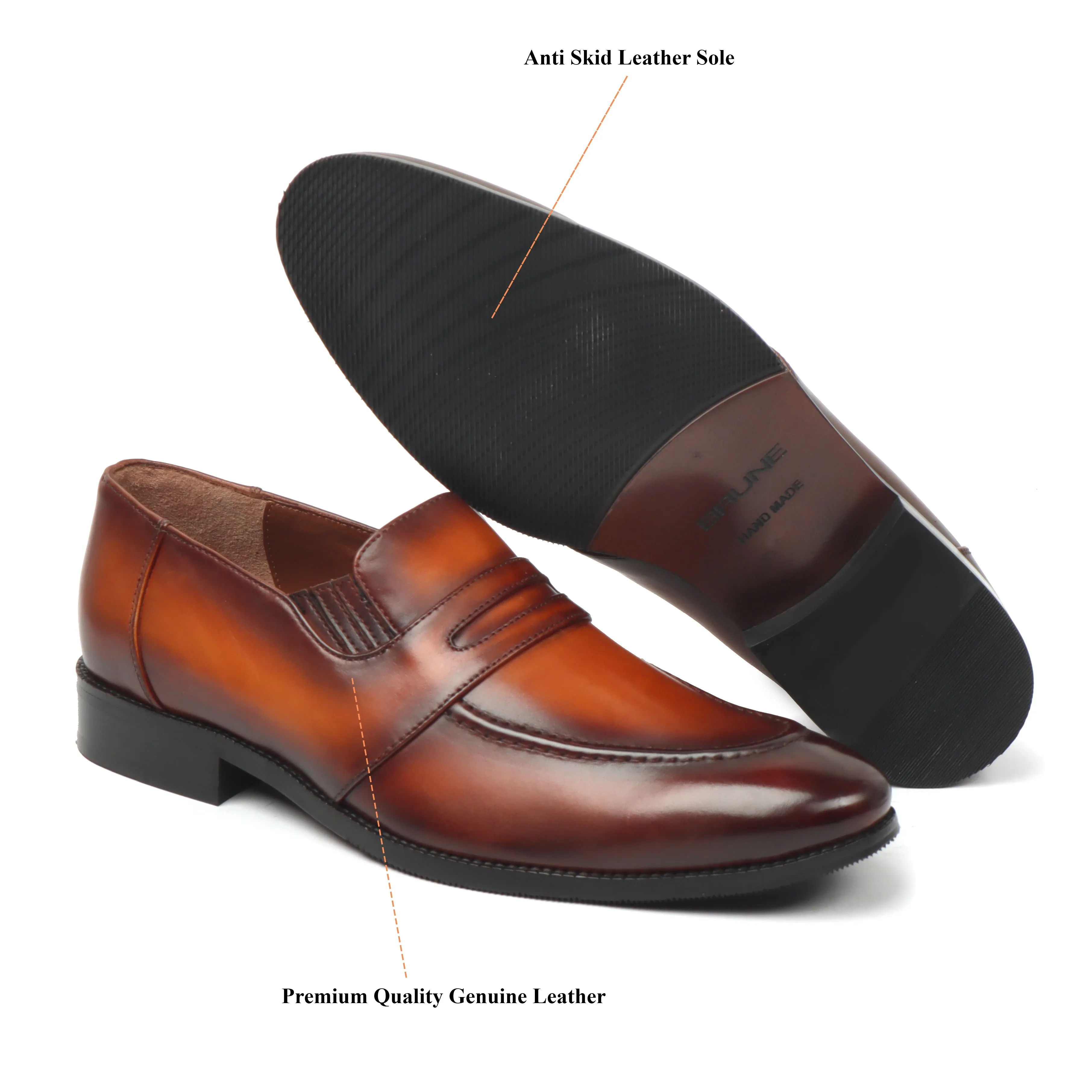 Burnished Tan Genuine Leather Penny Loafers