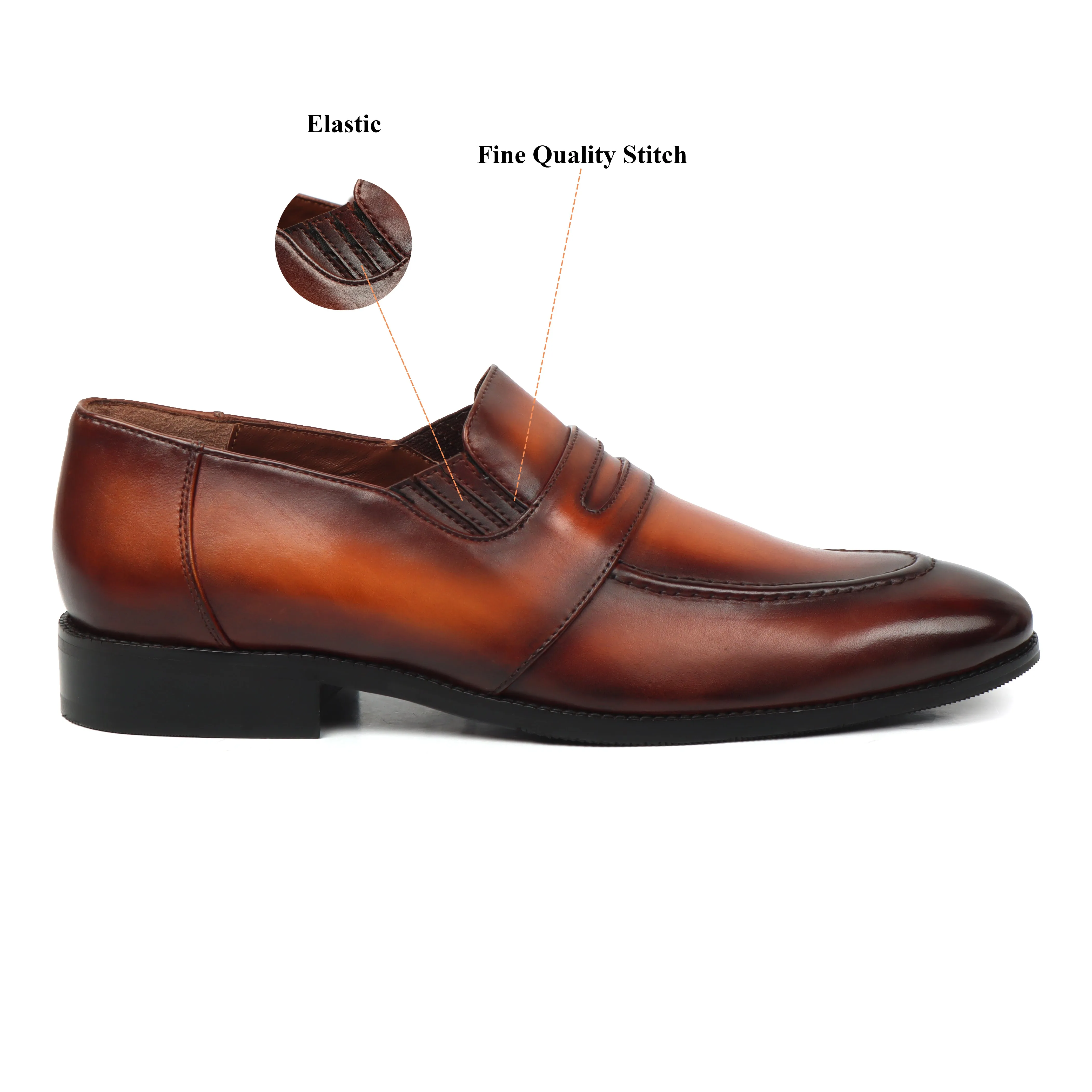 Burnished Tan Genuine Leather Penny Loafers