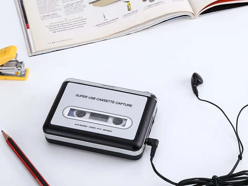 Cassette Tape-to-MP3 Converter - Plug and Play, Win   Mac Compatible, Auto Reverse, Audacity Audio Software