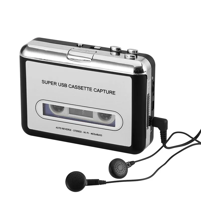 Cassette Tape-to-MP3 Converter - Plug and Play, Win   Mac Compatible, Auto Reverse, Audacity Audio Software