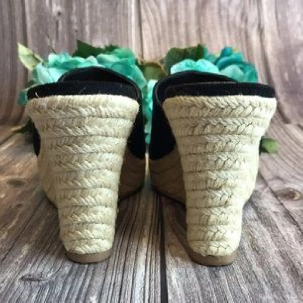 CHARLES Lawrence Black Micro-Suede Platform Wedge Espadrilles 7M