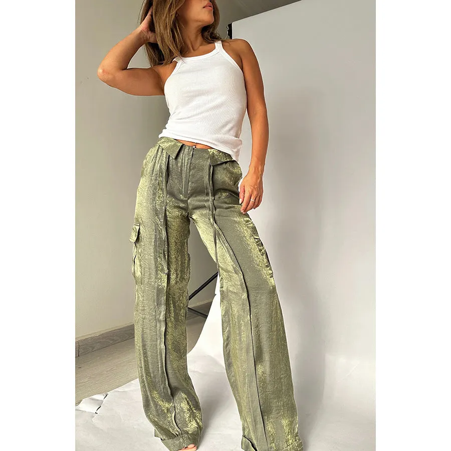 Chic Loose-Fit Casual Pants with Sleek Zipper Detailing