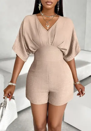 Chic V-Neck High-Waist Short Sleeve Jumpsuit for Effortless Elegance