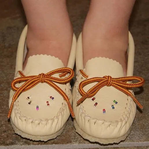 Children's Beaded Rubber Soled Leather Moccasin Shoes