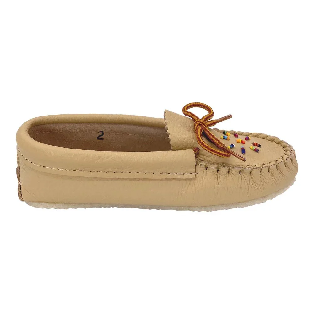 Children's Beaded Rubber Soled Leather Moccasin Shoes