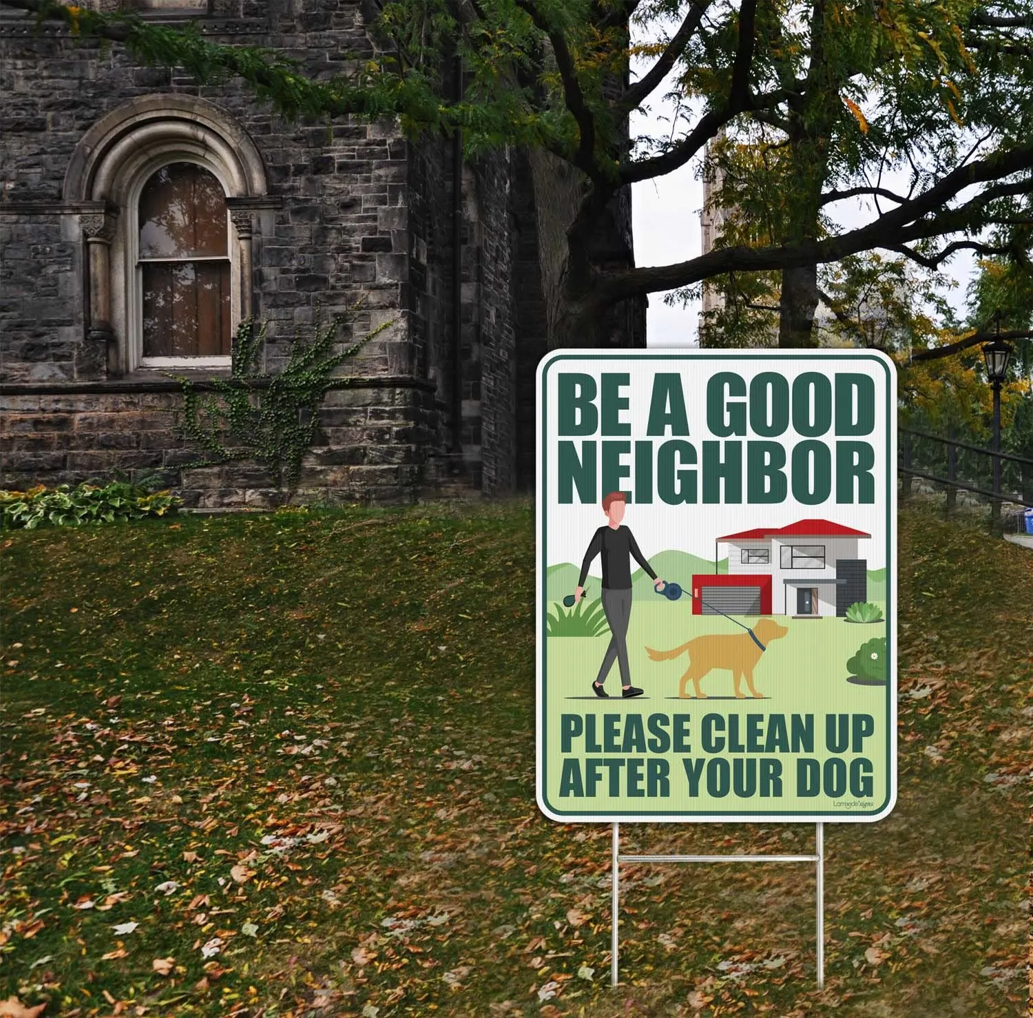 Clean Up After Your Dog Signs 2 Pack 12"x9" with Metal Stake, No Pooping Dog Signs for Yard, Pick Up After Your Dog Signs
