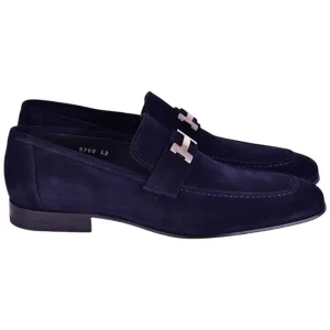 CORRENTE Navy Blue Suede Leather with H Bit Leather Sole Loafer for Men