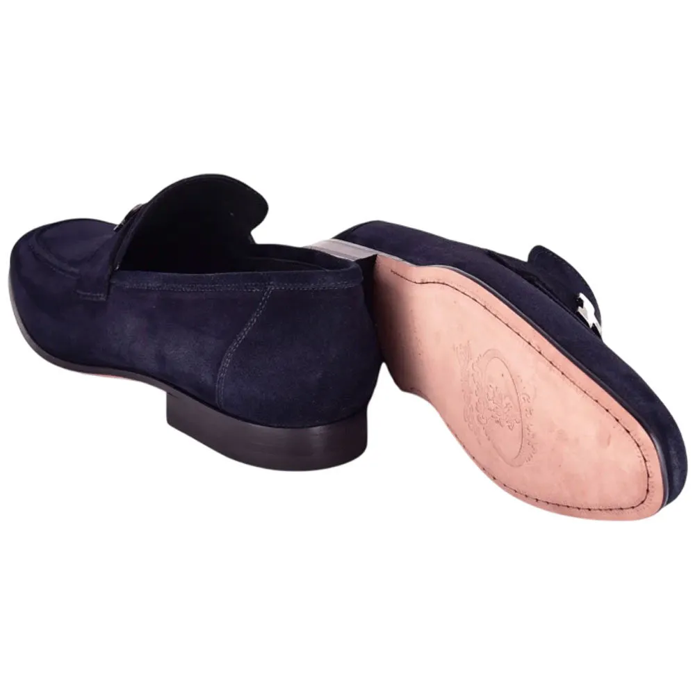 CORRENTE Navy Blue Suede Leather with H Bit Leather Sole Loafer for Men