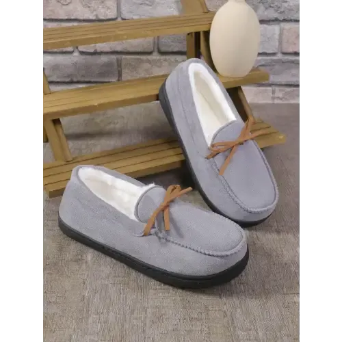 Cozy Gray Moccasin Slippers