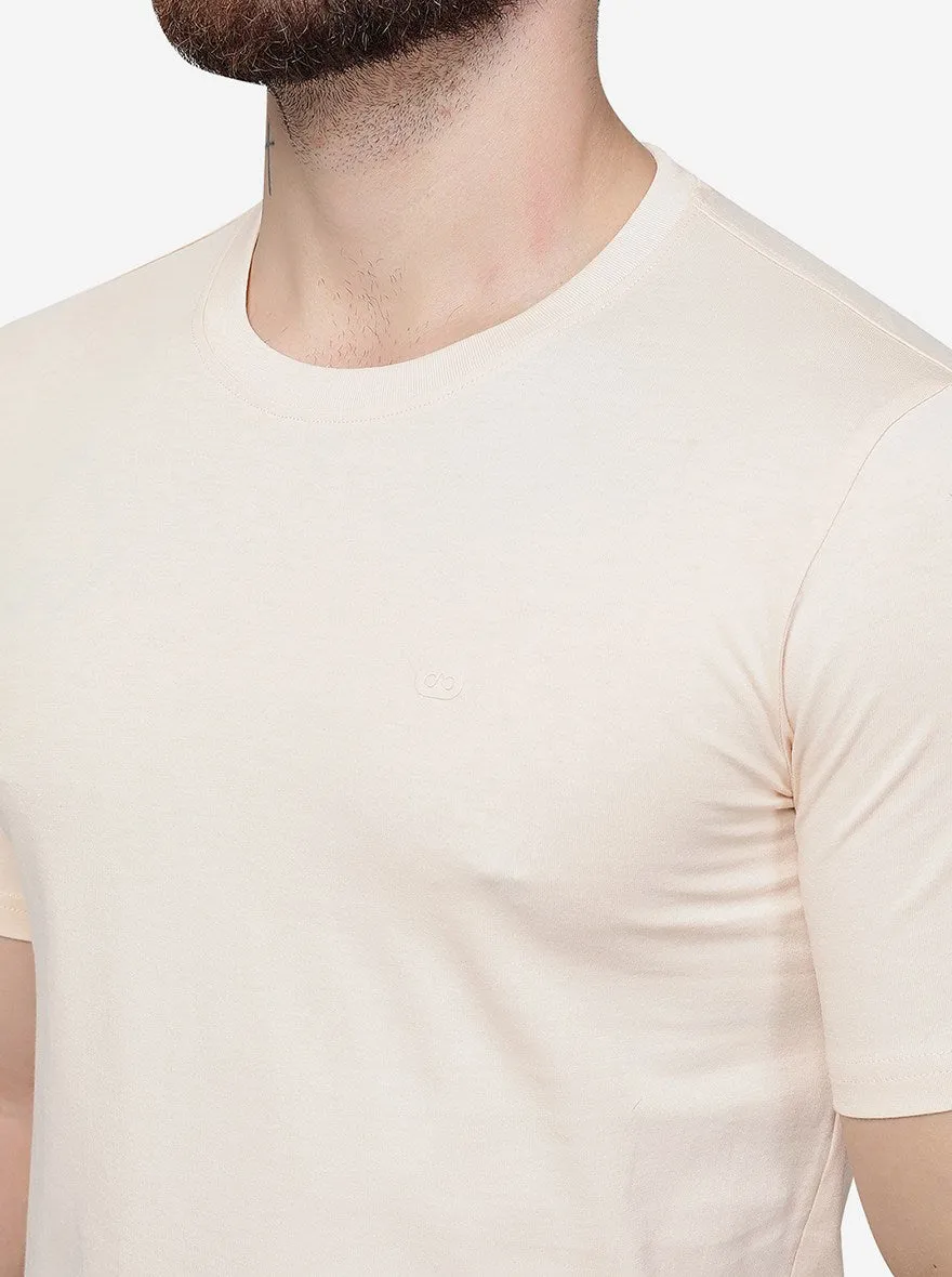 Cream  Solid Slim Fit T-Shirt | JadeBlue