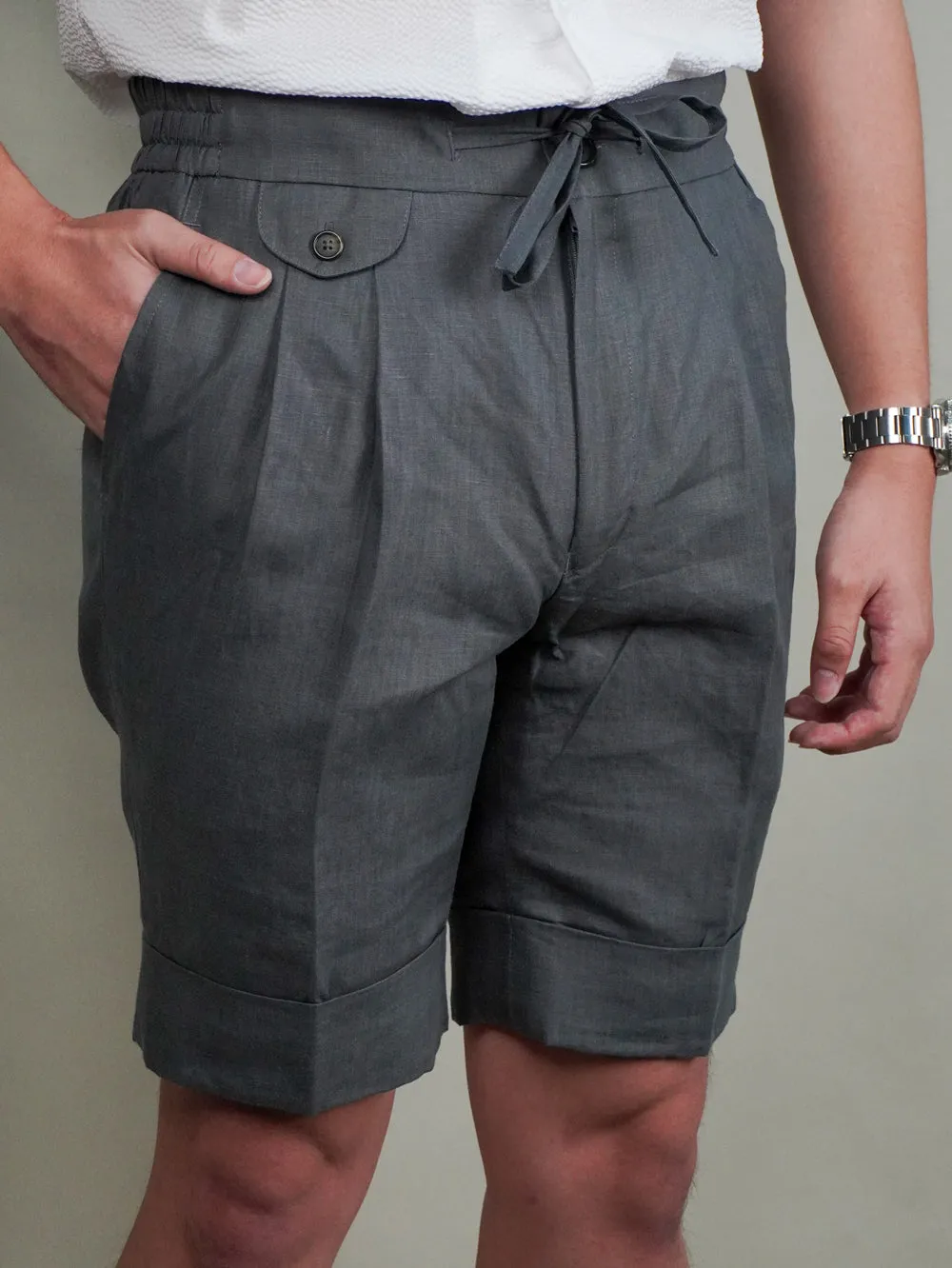 Dark Grey Linen Bermuda Shorts