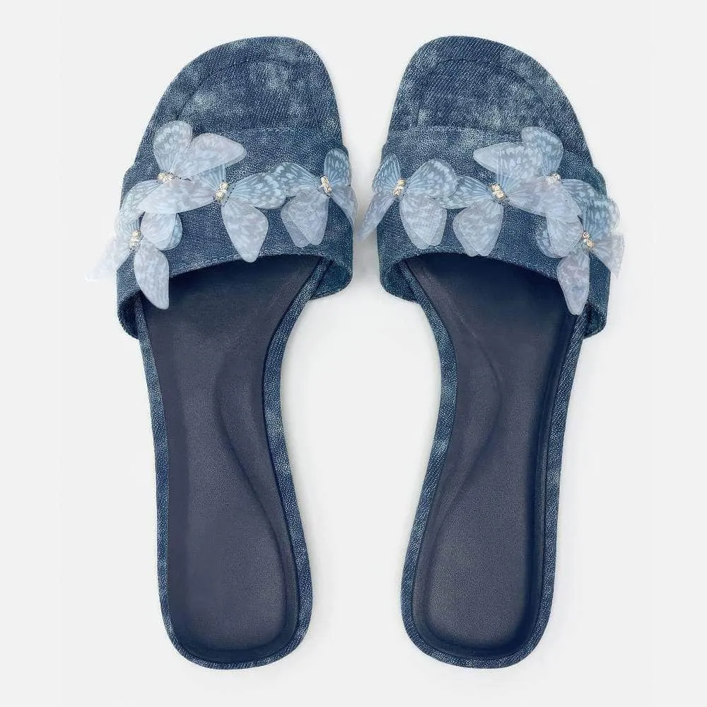 Denim Embellished Butterfly Decorated Slip On