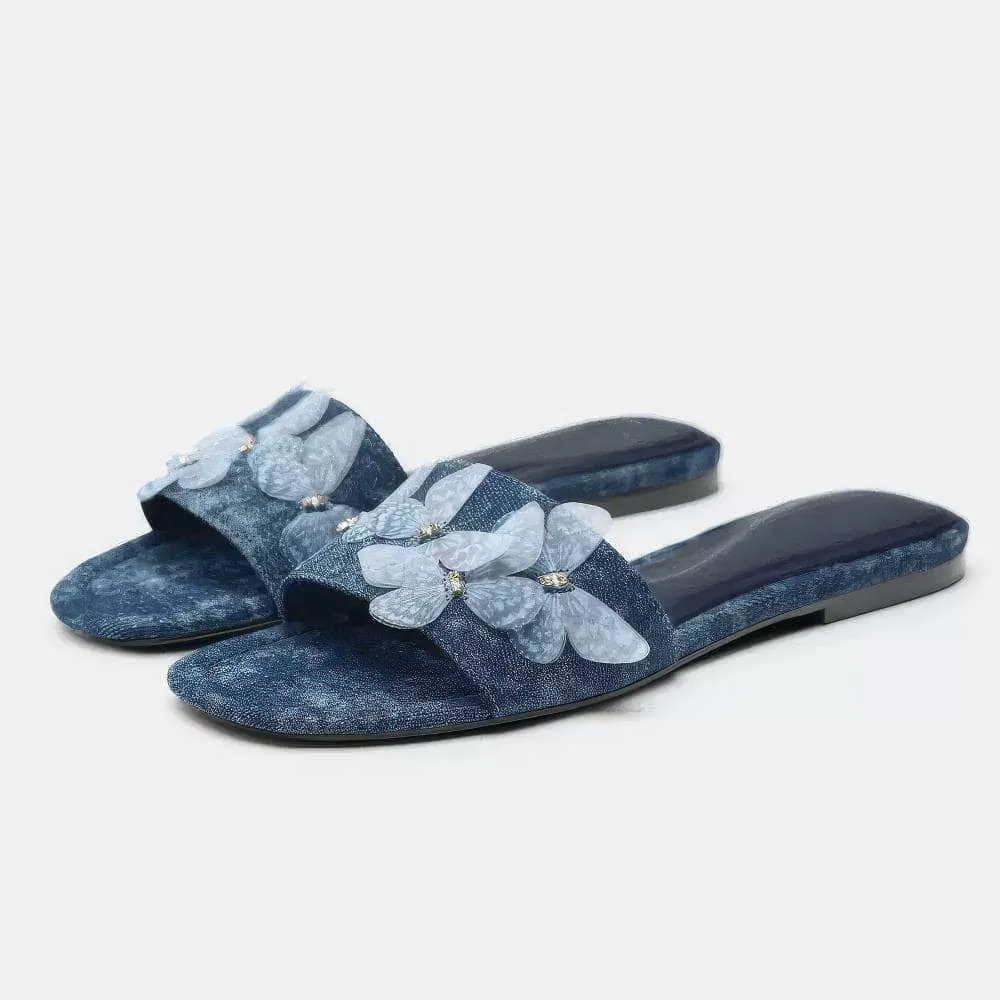 Denim Embellished Butterfly Decorated Slip On